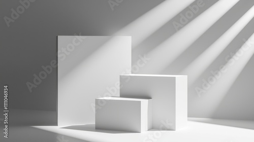 Minimalist White Product Display Platform with Light Beams