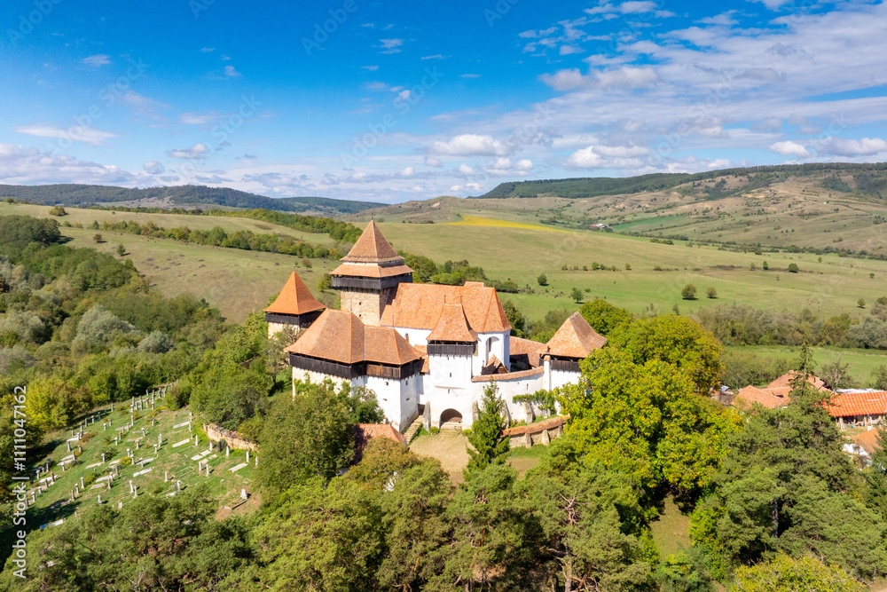 Viscri - Aerial Drone View of Transylvanian Village, Romania