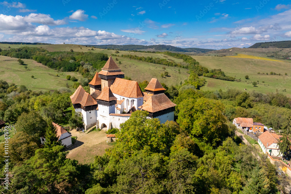 Viscri - Aerial Drone View of Transylvanian Village, Romania