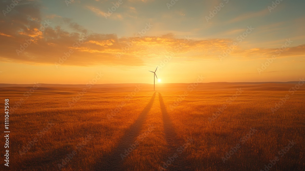 Golden Hour Energy: Wind Turbine Silhouette at Sunset Golden Hour Energy: Wind Turbine Silhouette at Sunset