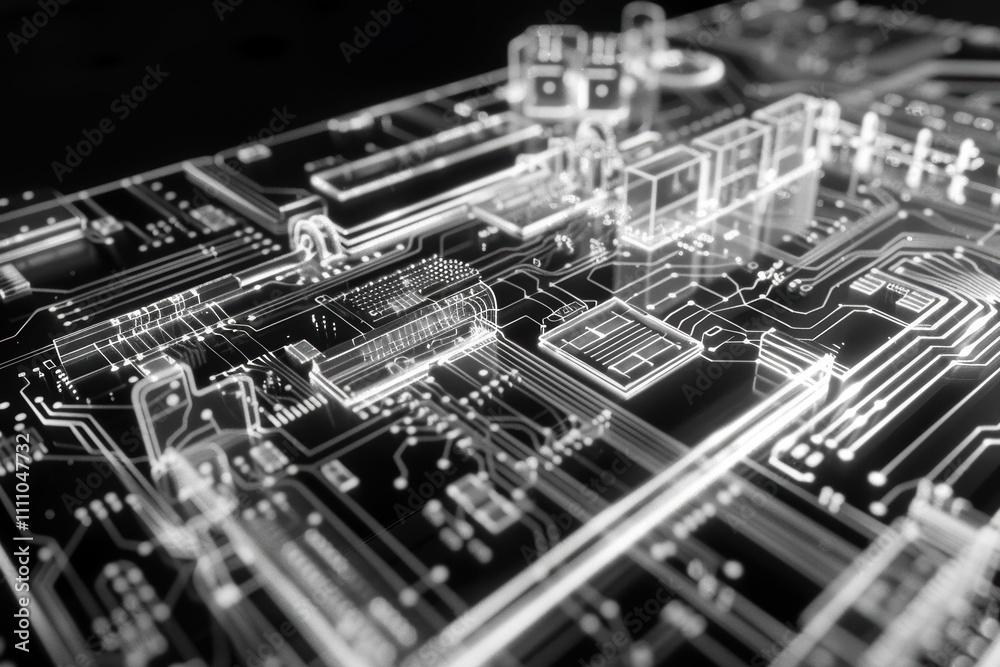 High-Resolution X-Ray of Electronic Circuit Board Highlighting Connections and Components High-Resolution X-Ray of Electronic Circuit Board Highlighting Connections and Components