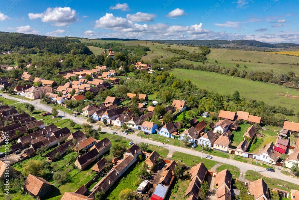 Viscri - Aerial Drone View of Transylvanian Village, Romania