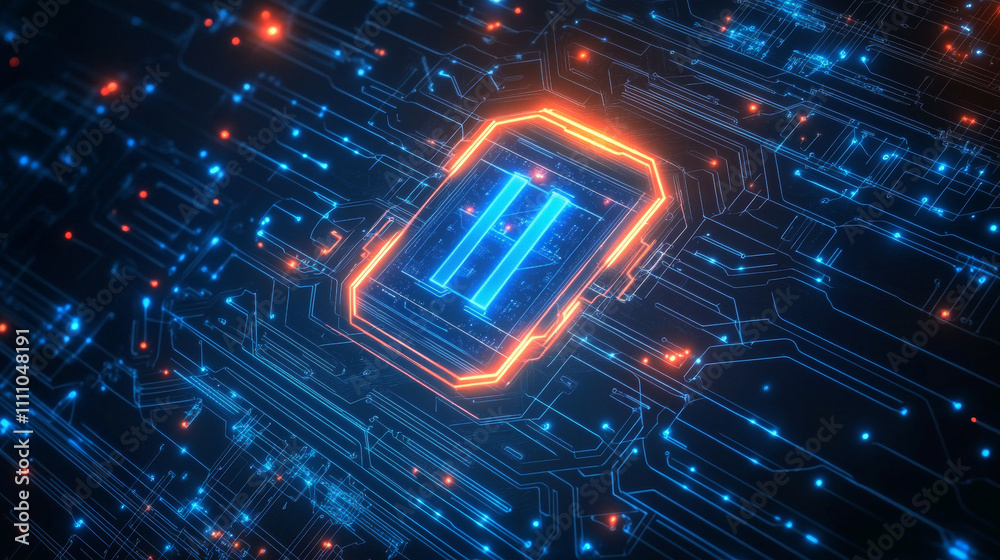 Fototapeta premium Ai Artificial intelligence logo banner technology futuristic on dark blue background. Circuit line high tech. Cover, Poster, Presentation, Business