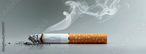 Minimalist Anti-Smoking Poster Design Featuring Extinguished Cigarette and Smoke Trail photo