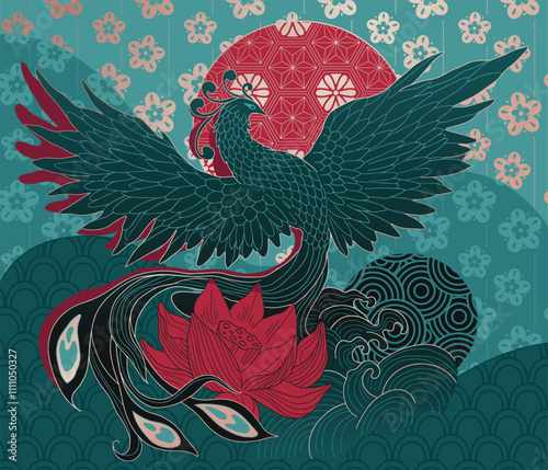 abstract illustration of mythological bird phoenix Fenghuang