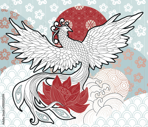 abstract illustration of mythological bird phoenix Fenghuang	