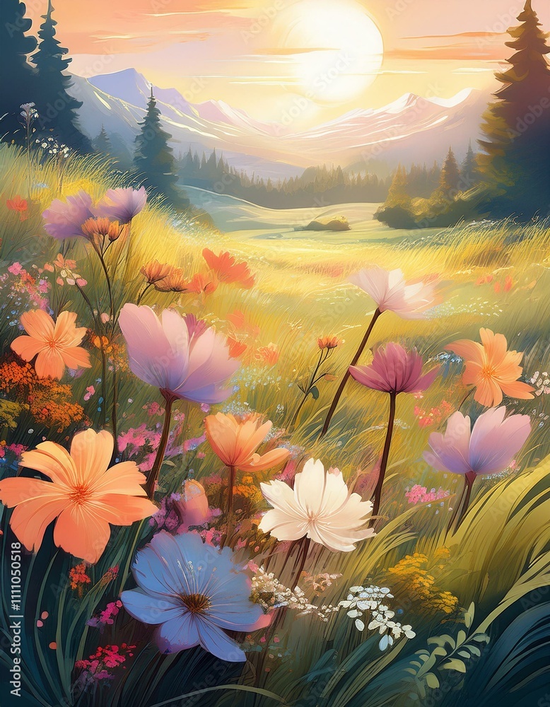 Vibrant wildflowers in a sun-drenched meadow.