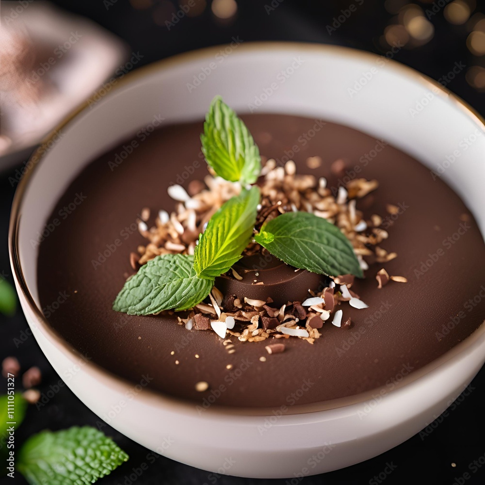 Gourmet elegance velvety chocolate mousse in a sleek dark bowl Gourmet elegance velvety chocolate mousse in a sleek dark bowl