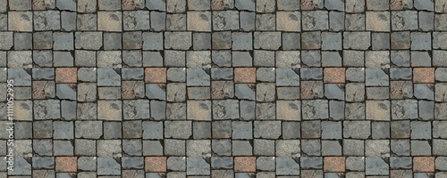 seamless pattern of Grey and brown stone pavement texture rustic cobblestone background autumnal season 