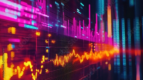 Vibrant Digital Data Visualization with Colorful Graphs and Abstract Patterns Representing Technology and Finance Analysis in a Modern Context