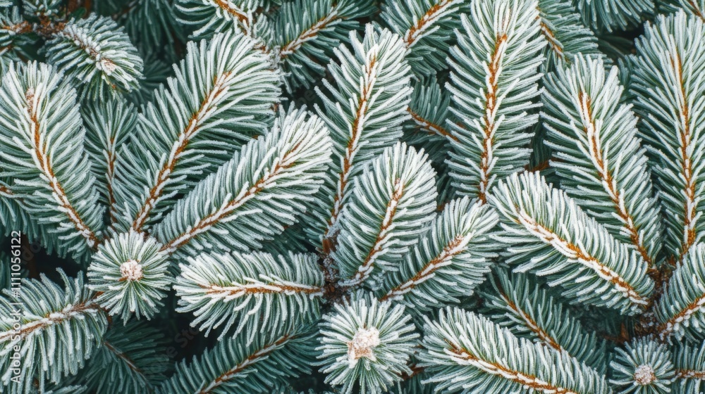 Close-up of frost-covered evergreen tree branches Close-up of frost-covered evergreen tree branches