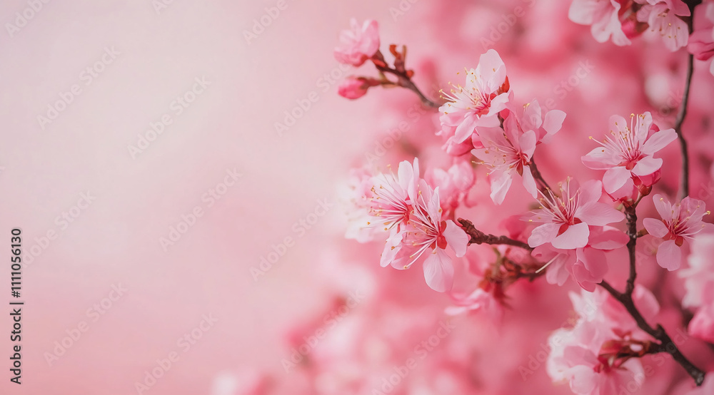 Delicate cherry blossom branches bloom in soft pink hues during springtime at a tranquil garden Delicate cherry blossom branches bloom in soft pink hues during springtime at a tranquil garden