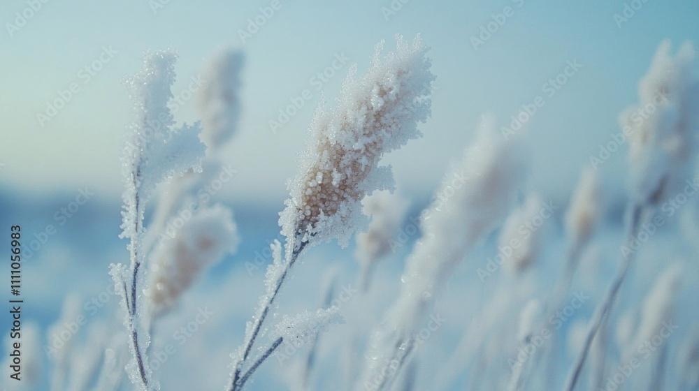 Frost-Covered Cattail in a Winter Landscape Frost-Covered Cattail in a Winter Landscape