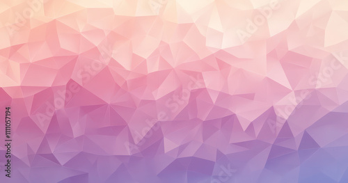 Abstract background with low poly geometric design featuring soft pastel colors blending from pink to purple, creating serene and calming atmosphere