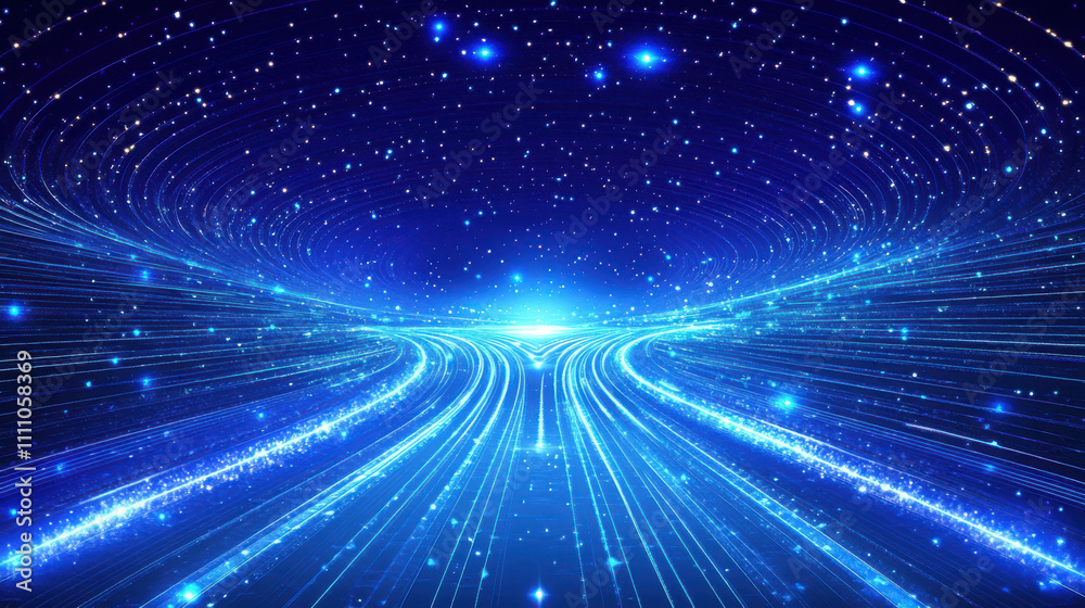 Obraz premium mesmerizing abstract blue background with glowing lines and stars creates sense of speed and depth, evoking feelings of wonder and exploration