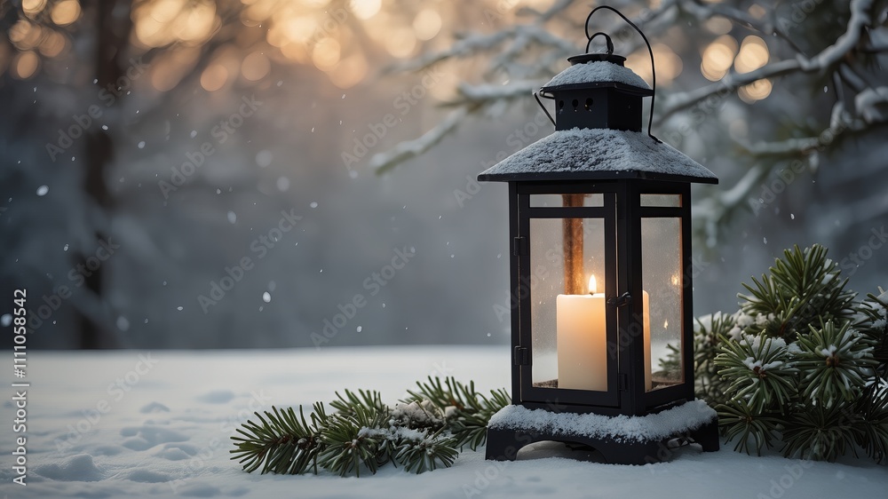 Festive Winter Lantern with Snow and Ornaments
Festive Winter Lantern with Snow and Ornaments