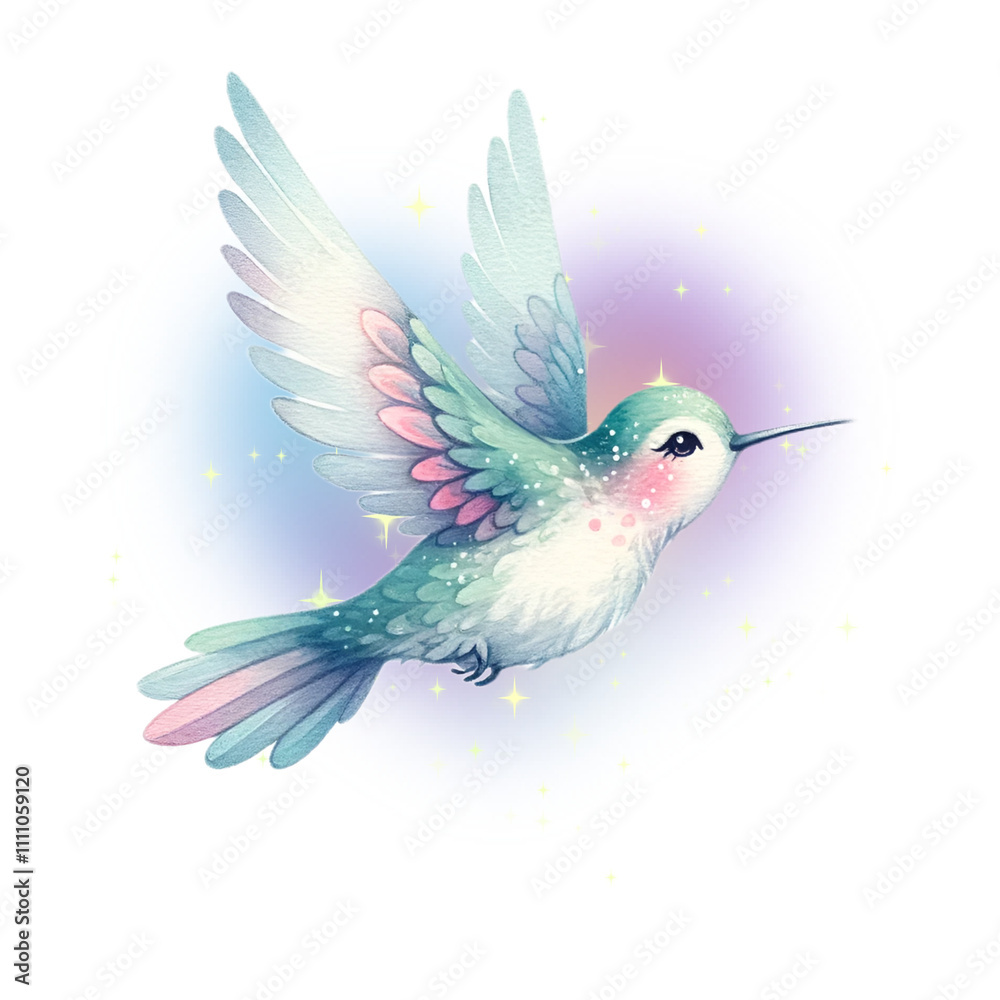 Obraz premium Colorful Hummingbird with Heart Background in Soft Pastel Shades