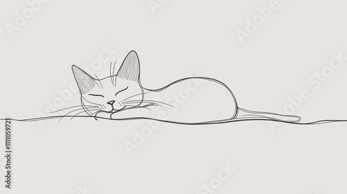 Minimalist Line Art Cat Design Sleeping Peacefully, Perfect for Home Decor, Pet Lover Gifts, Illustrative Art for Printed Products and Digital Use photo