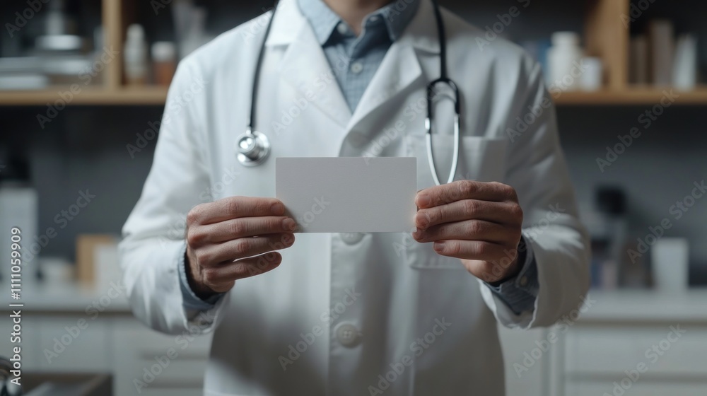 Doctor Holding Blank Card in Clinic Doctor Holding Blank Card in Clinic