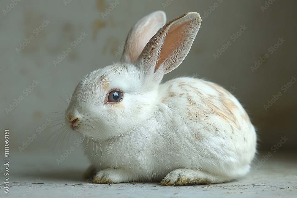 Adorable Young White Rabbit Sitting Calmly Adorable Young White Rabbit Sitting Calmly