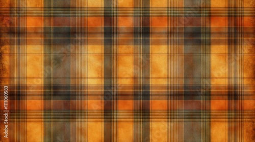 Vintage Plaid Fabric Texture with Orange  Brown  and Green Hues