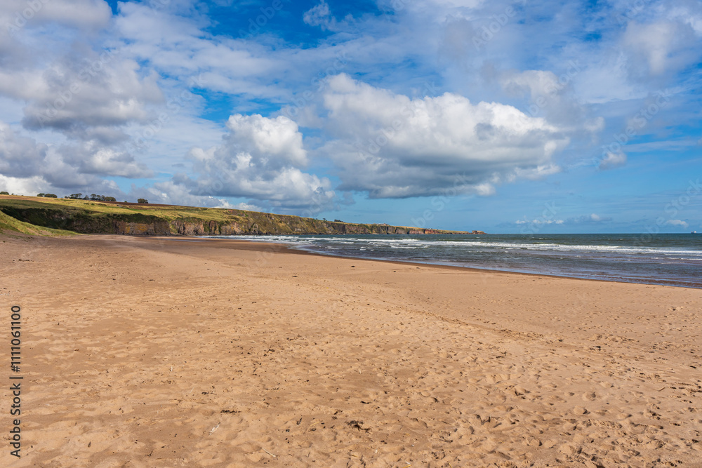 The beach and cliffs at Lunan Bay, Scotland, UK The beach and cliffs at Lunan Bay, Scotland, UK