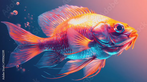 Vibrant Goldfish Swimming Gracefully in Colorful Underwater Scene with Bubbling Bubbles and Shimmering Fins Enhancing Aquatic Beauty and Serenity