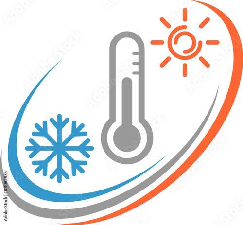 Thermometer, Sonne und Schneeflocke, Temperatur Logo, Icon
