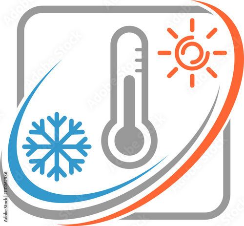 Thermometer, Sonne und Schneeflocke, Temperatur Logo, Icon, Button