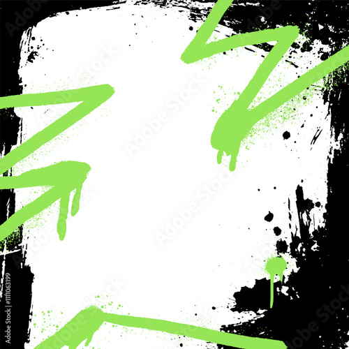 Grunge graffiti spray with acid and punk elements on a torn, worn paper background. Black and green paint creates a retro album cover effect with a grainy, textured finish.