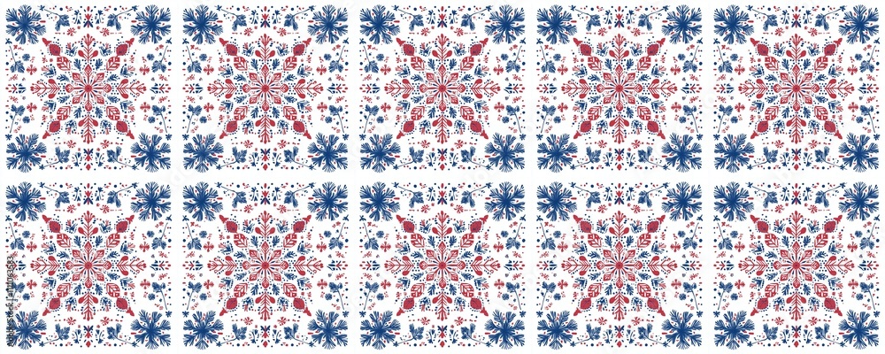seamless pattern of Red blue winter snowflake pattern festive design holiday card seamless pattern of Red blue winter snowflake pattern festive design holiday card