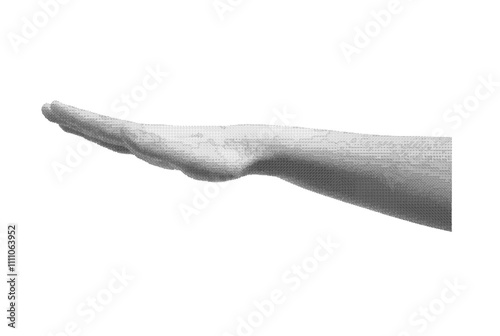 Hand gesture, showing limit, limitation isolated on white background. Halftone dotted retro style vector