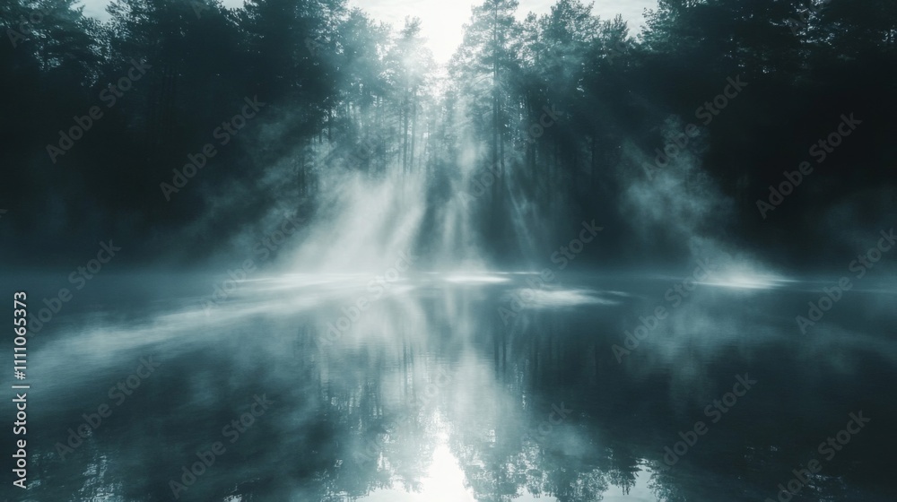 Misty Forest Reflections in Still Water Misty Forest Reflections in Still Water