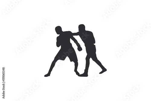 Silhouette of two people fighting fists.