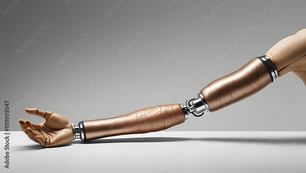 Naklejka premium Lifelike Prosthetic Arm Showcasing Intricate Details and Flexibility