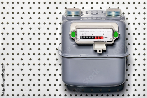 Modern gas meter mounted on a perforated wall showcases efficient energy measurement