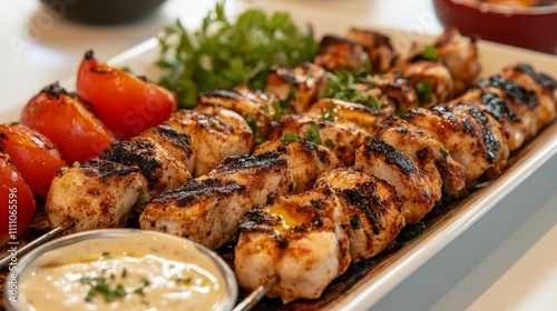 Photo of, A tempting platter of Lebanese shish taouk, grilled chicken skewers marinated in yogurt