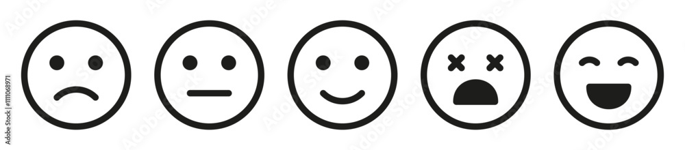 feedback emoji. emoticons set , rating scale of customer satisfaction rating with 5 levels ; good, medium, bad or happy smile, neutral, error x emojis - smiley icon set. vector illustration
feedback emoji. emoticons set , rating scale of customer satisfaction rating with 5 levels ; good, medium, bad or happy smile, neutral, error x emojis - smiley icon set. vector illustration