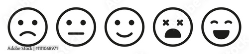 feedback emoji. emoticons set , rating scale of customer satisfaction rating with 5 levels ; good, medium, bad or happy smile, neutral, error x emojis - smiley icon set. vector illustration	
