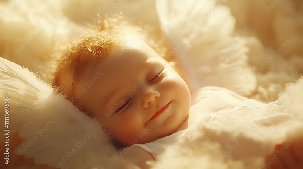A Sleeping Baby Surrounded by White Feathers A Sleeping Baby Surrounded by White Feathers