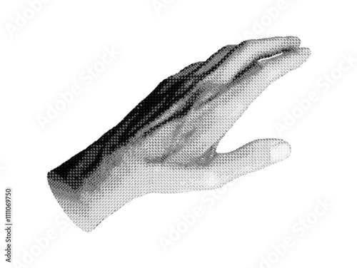 Hand reaching out, outstretching to take, catch something invisible, icon gesture isolated on white background. Halftone dotted retro style vector