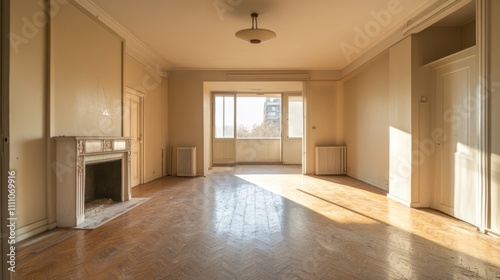 Empty Luxurious Apartment with Sunlight Streaming Through Windows