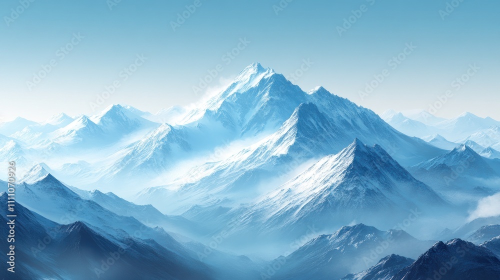 Obraz premium Majestic Winter Mountain Range: A Breathtaking Panorama of Snow-Capped Peaks