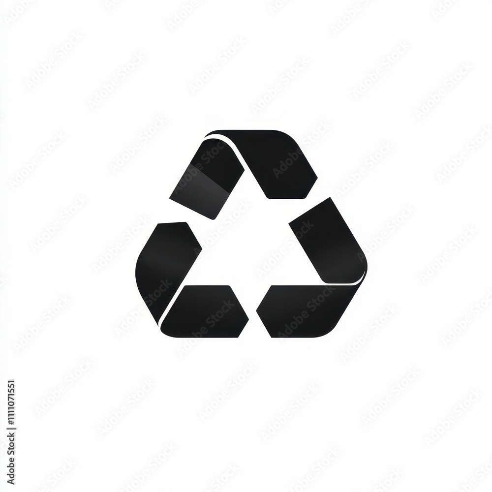 Modern, glossy black recycling symbol in a minimalist design, isolated against a white background for eco-conscious projects, sustainability campaigns, and environmental awareness initiatives. Modern, glossy black recycling symbol in a minimalist design, isolated against a white background for eco-conscious projects, sustainability campaigns, and environmental awareness initiatives.