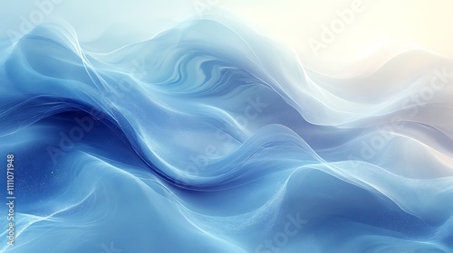 Abstract image of flowing, translucent blue waves. The soft, ethereal light creates a serene and calming mood.