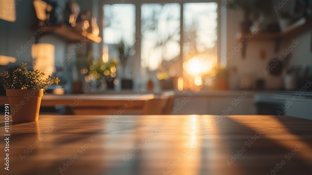 Rustic Kitchen Table Bathed in Golden Hour Sunlight with Wooden Decor and Cozy, Inviting Atmosphere Rustic Kitchen Table Bathed in Golden Hour Sunlight with Wooden Decor and Cozy, Inviting Atmosphere