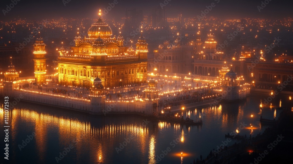Naklejka premium Golden Temple of Amritsar, India, at Night