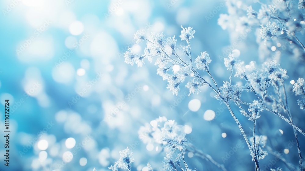 Blue and White Winter Background With Snowy Tree Branches and Frosty Details in Soft Light Blue and White Winter Background With Snowy Tree Branches and Frosty Details in Soft Light