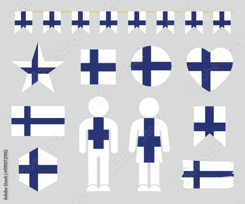 Finland flag set. Isolated Finland flag on white background