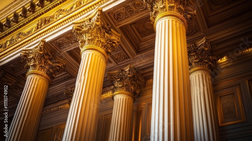 Elegant column with intricate designs in a grand architectural space.